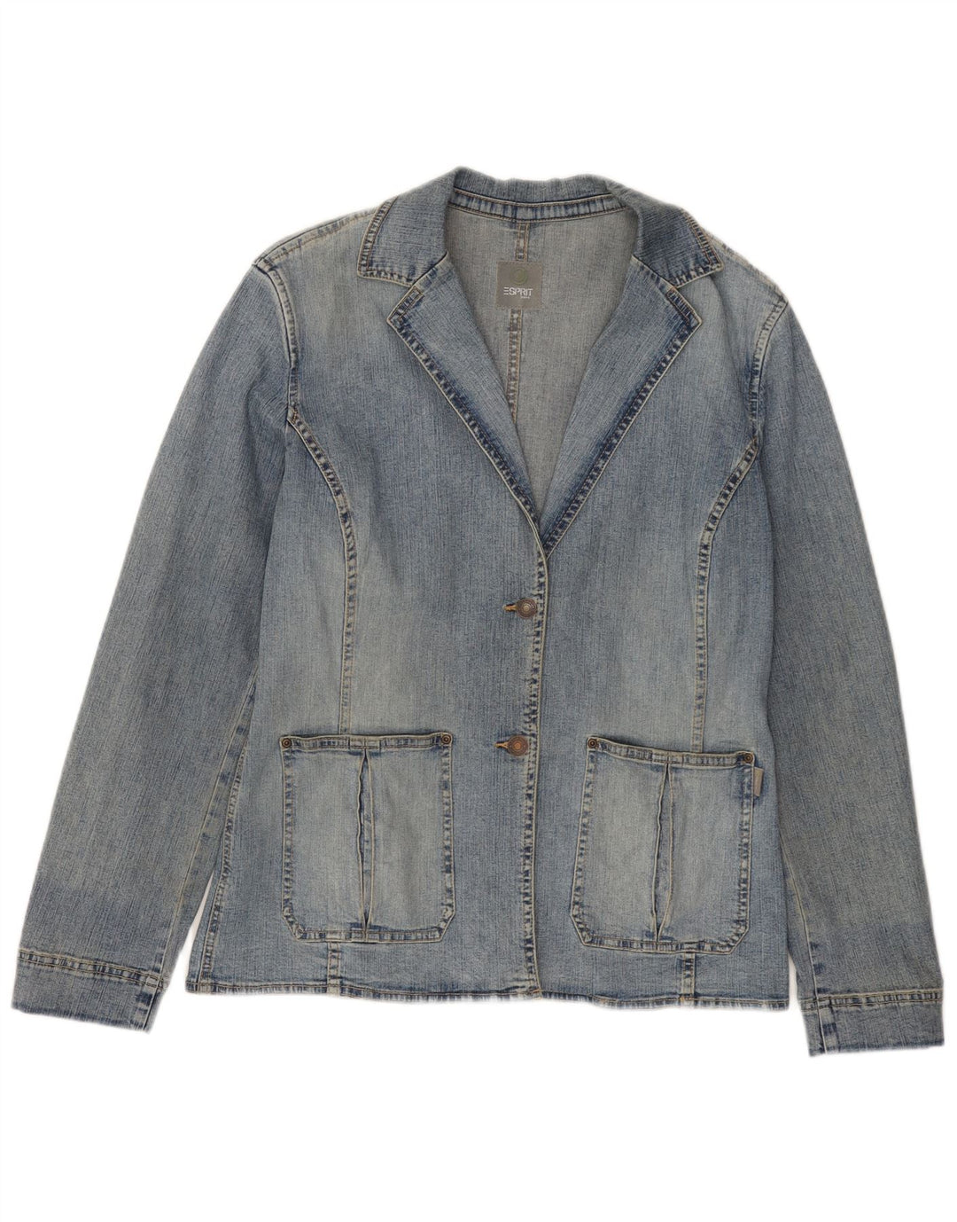 ESPRIT Womens 2 Button Denim Blazer Jacket UK 16 Large Blue Cotton