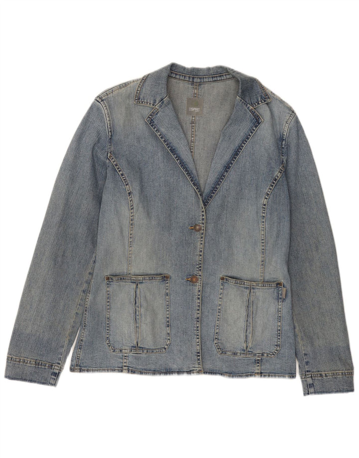 ESPRIT Womens 2 Button Denim Blazer Jacket UK 16 Large Blue Cotton