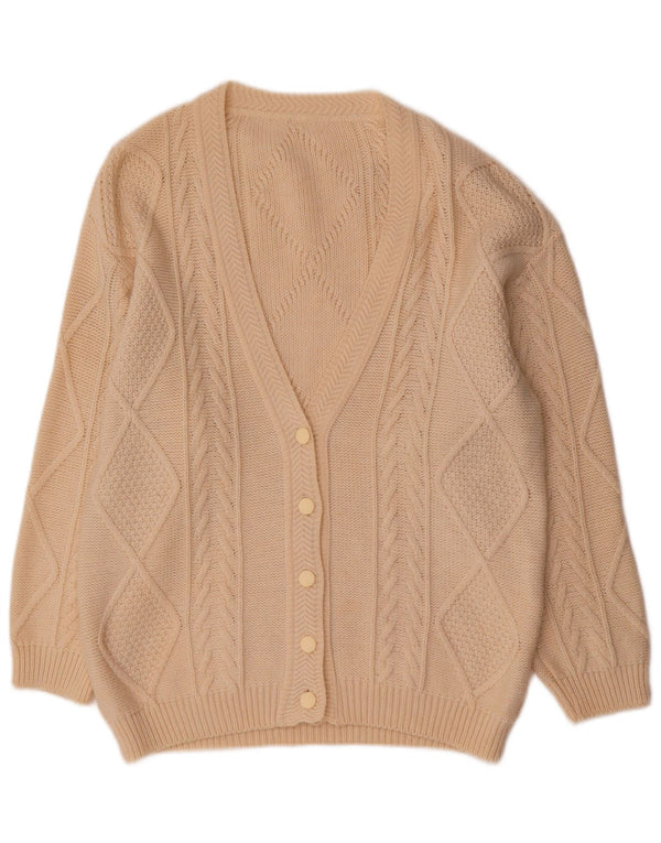 Vintage Damen Cardigan Pullover UK 14 Mittelbeige Wolle