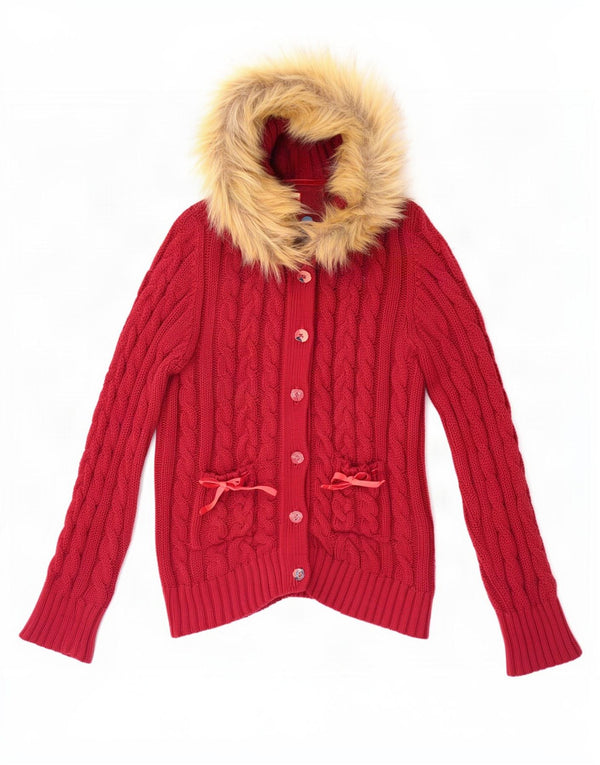 Maglione cardigan con cappuccio da donna Joe Browns UK 16 grande cotone marrone