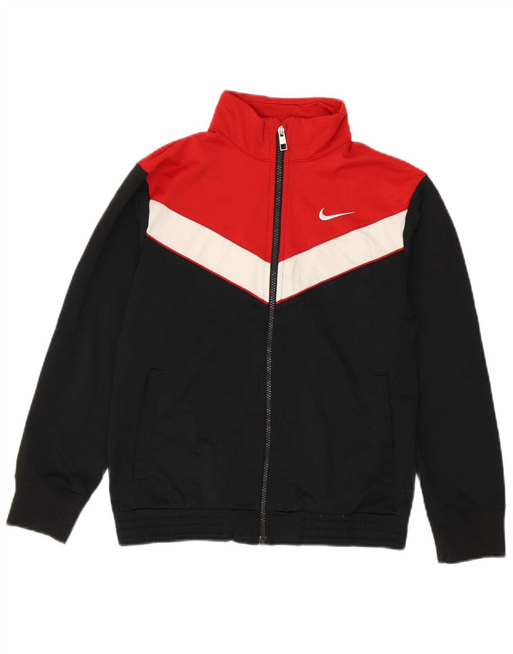 Nike Boys Tracksuit Top Jacket 11-12 Years Black Colourblock Polyester