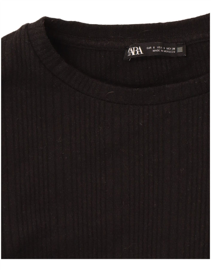 ZARA Womens Crop Top Long Sleeve UK 8 Small Black