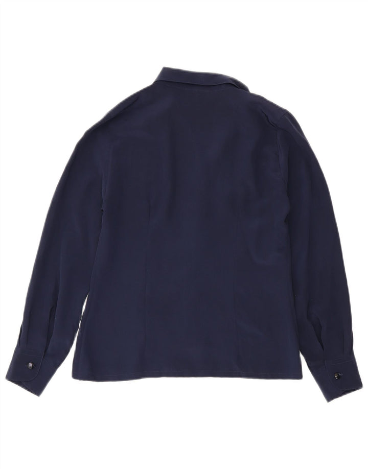 Vintage Womens Shirt Blouse IT 44 Medium Navy Blue Silk