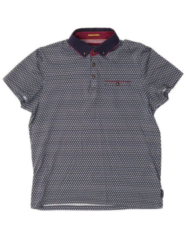 Ted Baker Mens Polo Shirt Size 3 Medium Blue Geometric Cotton