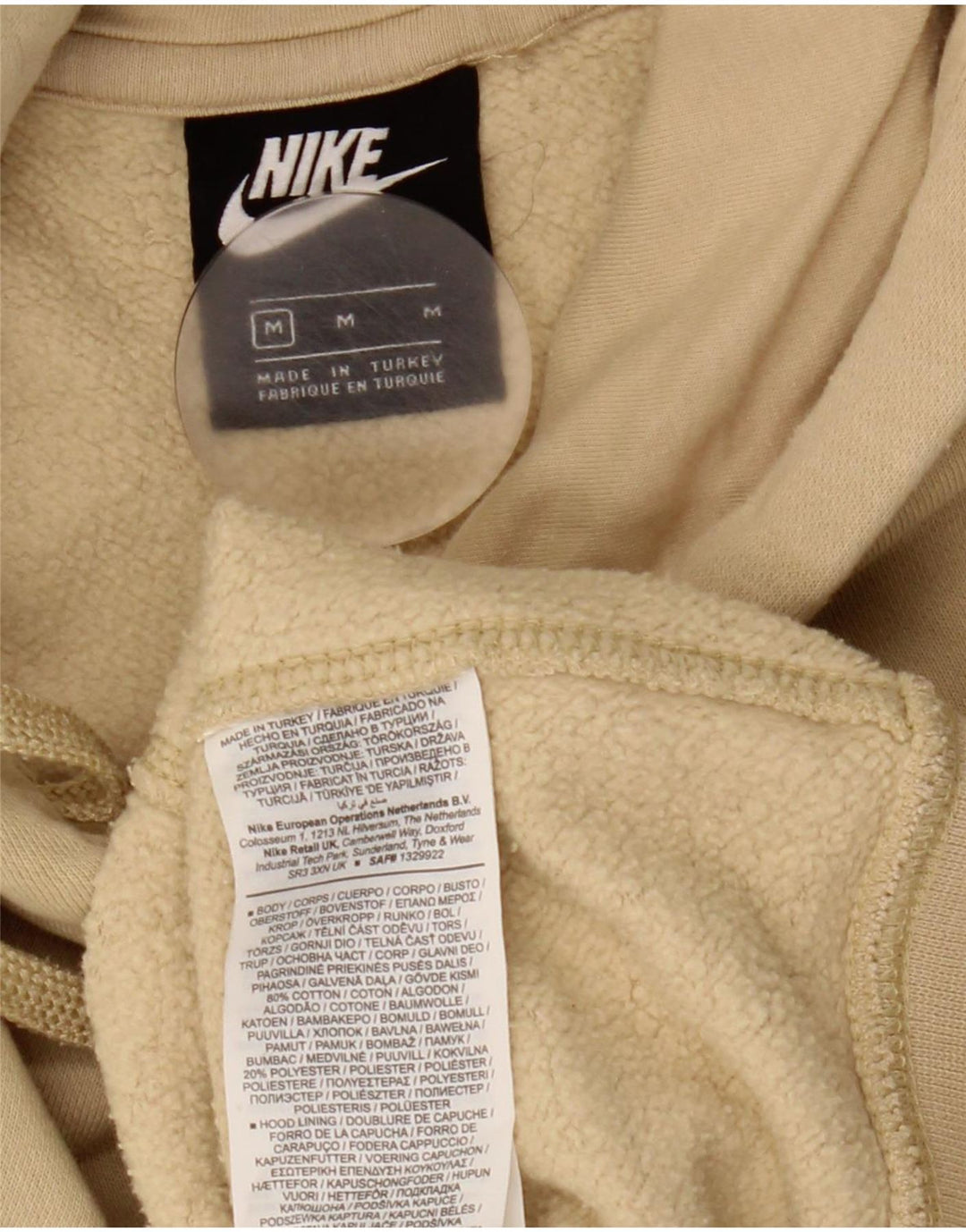 Nike Mens Hoodie Jumper Medium Beige Cotton