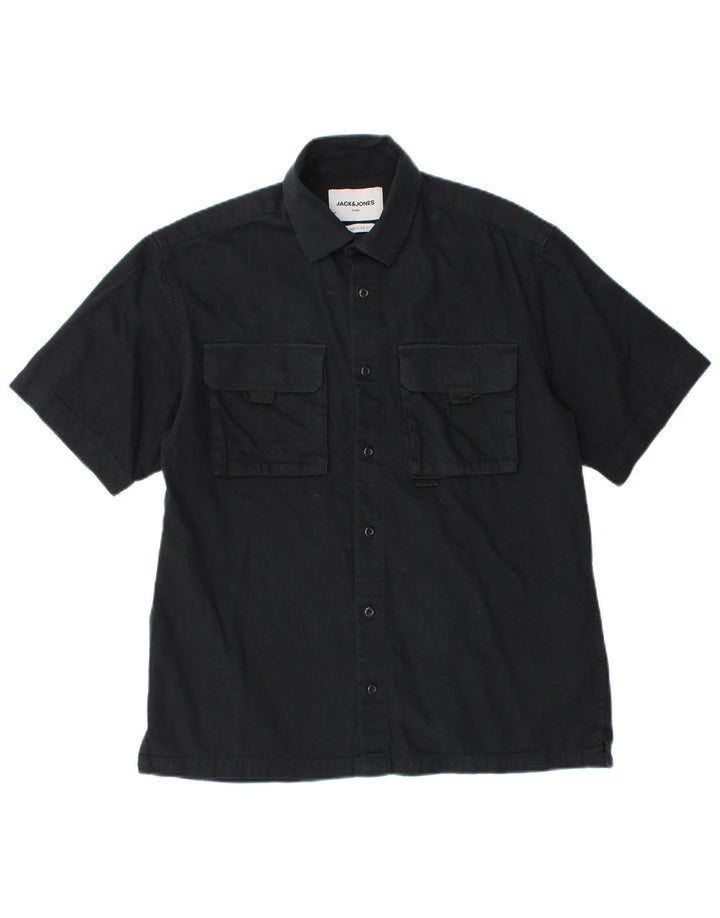 Jack & Jones Mens Regular Fit Short Sleeve Shirt Small Black Cotton