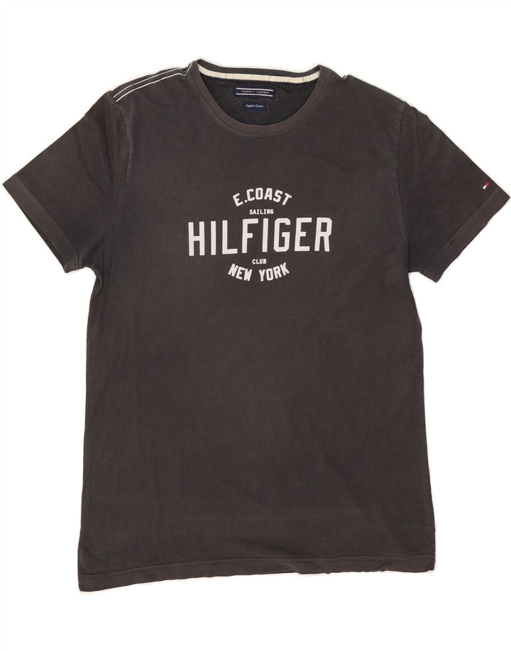 TOMMY HILFIGER Mens Graphic T-Shirt Top Large Black Vintage Tommy Hilfiger and Second-Hand Tommy Hilfiger from Messina Hembry 