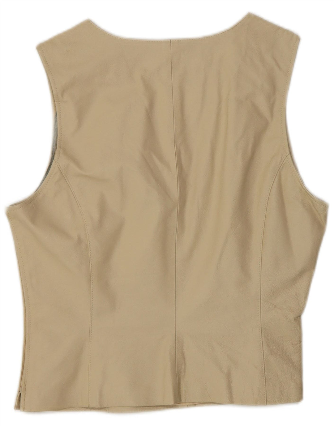 BENETTON Womens Leather Waistcoat UK 8 Small Beige
