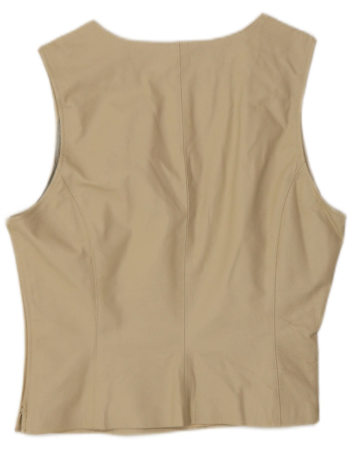 BENETTON Womens Leather Waistcoat UK 8 Small Beige