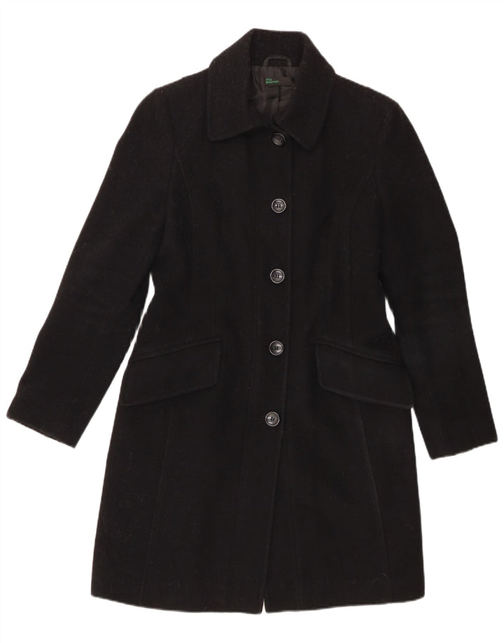 Benetton Damenmantel UK 10 Small Schwarze Wolle