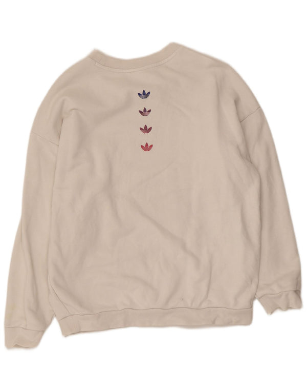 Felpa oversize con grafica da donna Adidas, maglione UK 10, piccola, cotone bianco