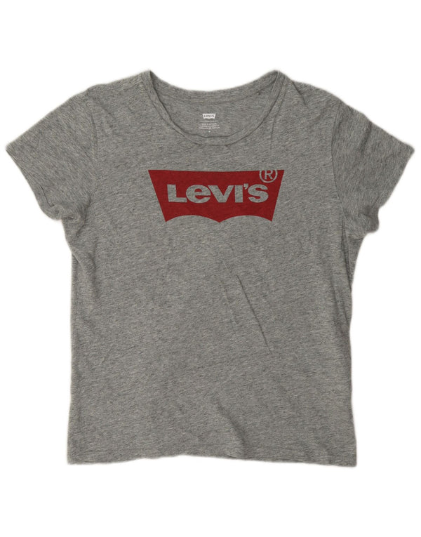 Levi's Womens Graphic T-Shirt Top UK 14 Mittelgrau gefleckte Baumwolle
