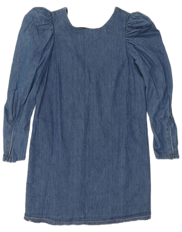 Vintage Dame Langærmet Denim Kjole UK 12 Medium Blue
