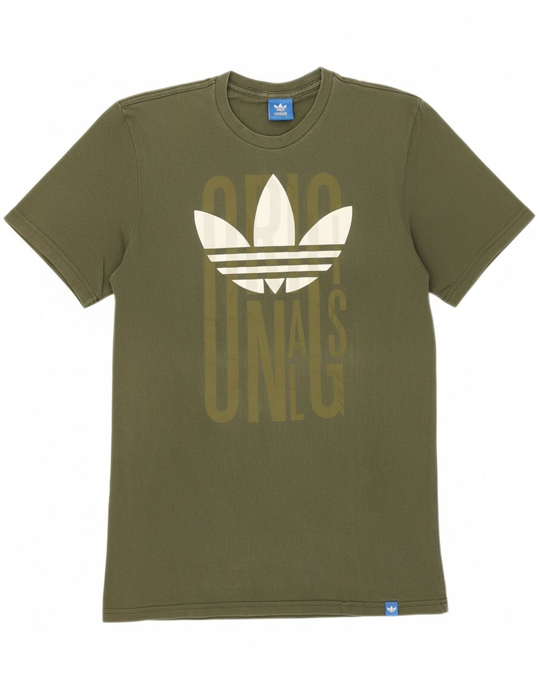 ADIDAS Mens Graphic T-Shirt Top Small Khaki Vintage Adidas and Second-Hand Adidas from Messina Hembry 