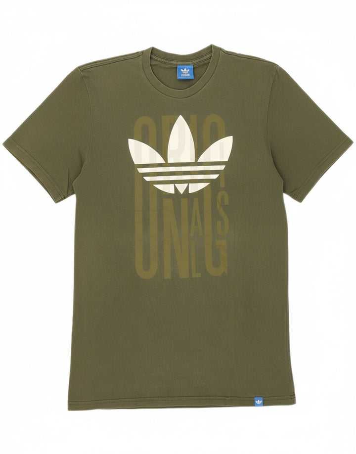 ADIDAS Mens Graphic T-Shirt Top Small Khaki Vintage Adidas and Second-Hand Adidas from Messina Hembry 