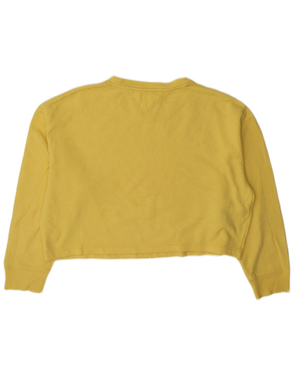 Tommy Hilfiger Womens Crop Oversized Sweatshirt Jumper UK 16 Large Yellow