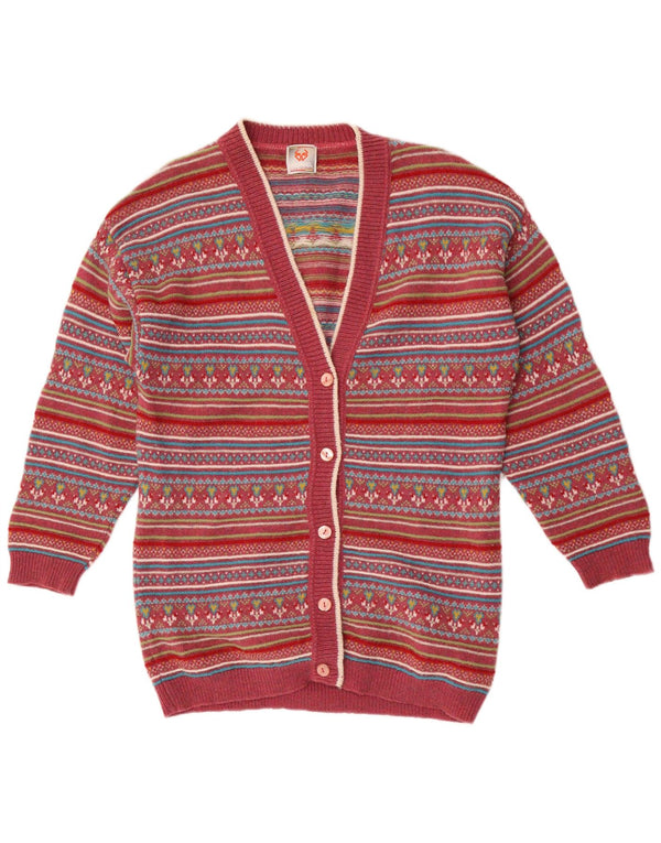 Maglione cardigan da donna Stefanel UK 14 lana Fair Isle rossa media