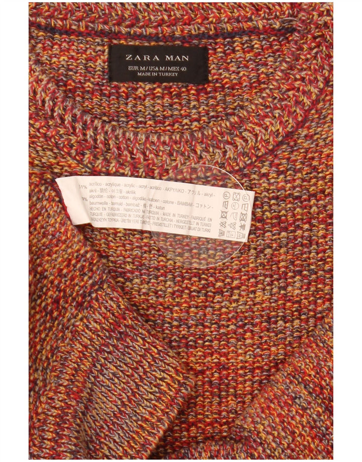 Zara mænds rund hals sweater medium flerfarvet flækket akryl