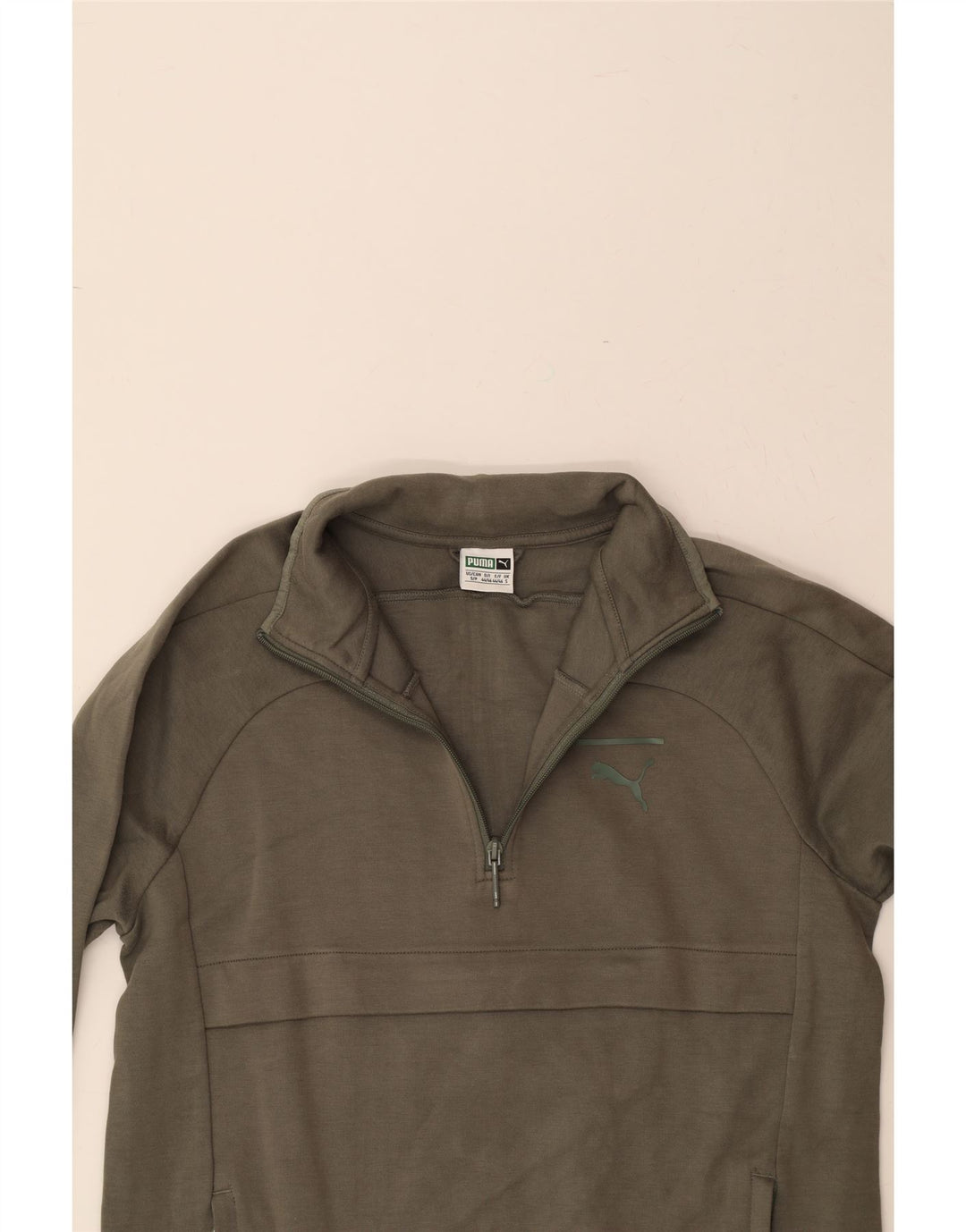 PUMA Mens Zip Neck Sweatshirt Jumper Small Khaki Cotton Vintage Puma and Second-Hand Puma from Messina Hembry 