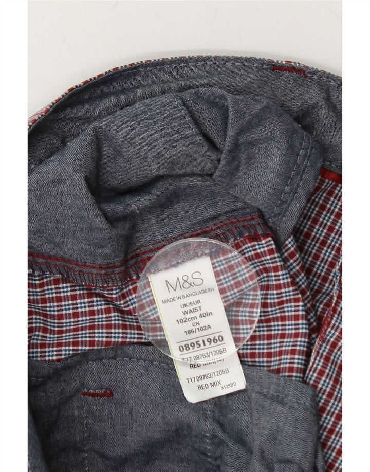 MARKS & SPENCER Mens Chino Shorts W40 XL  Red Check Cotton