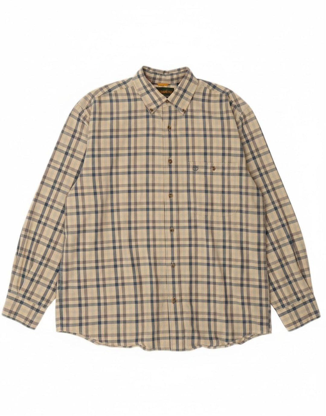 Timberland Mens Shirt Medium Beige Gingham Cotton