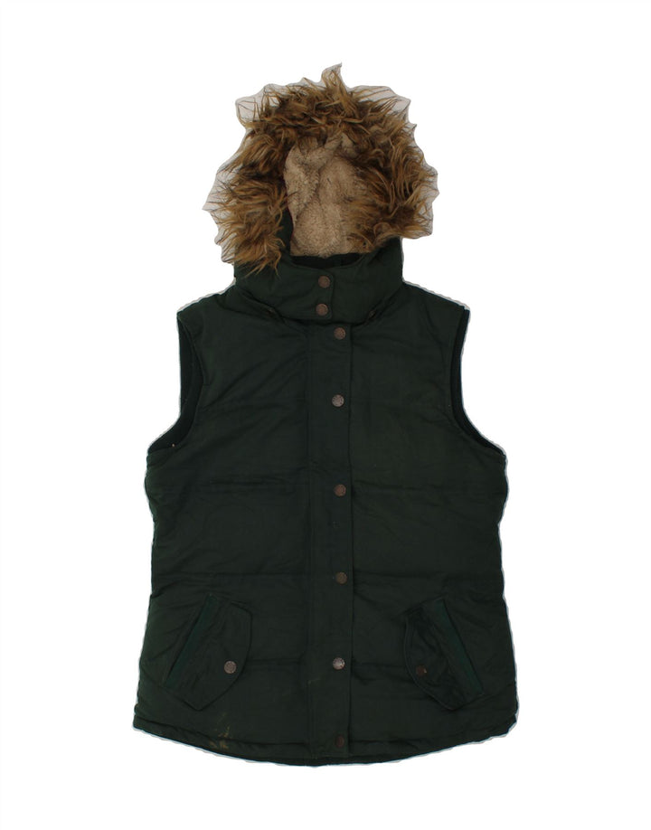 FAT FACE Womens Hooded Padded Gilet UK 12 Medium Green Polyester Vintage Fat Face and Second-Hand Fat Face from Messina Hembry 