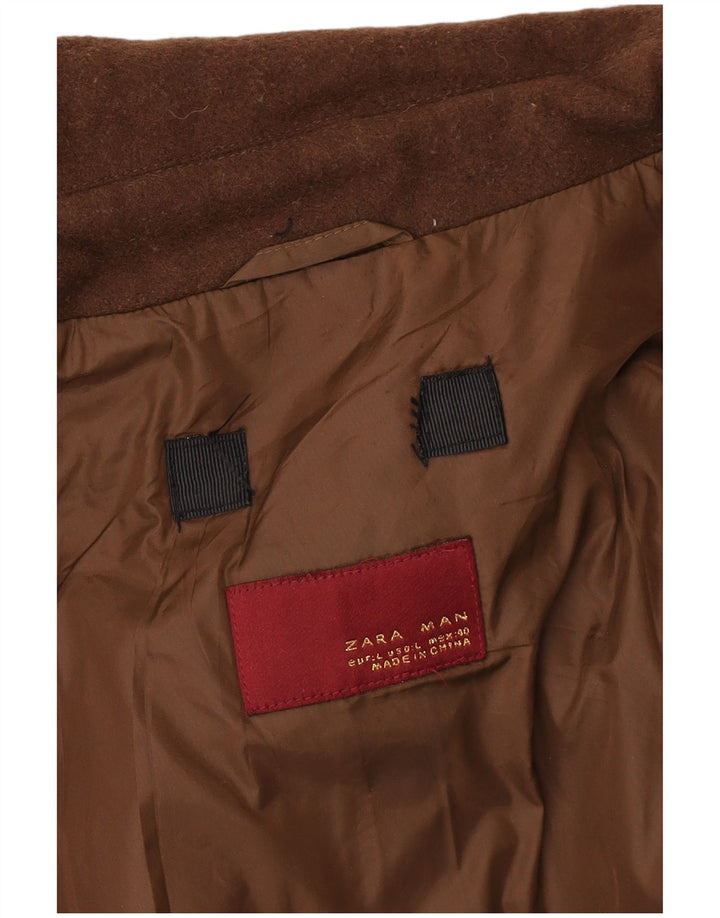 Giubbotto bomber lavorato a maglia da uomo Zara UK 40 Large marrone color block in lana