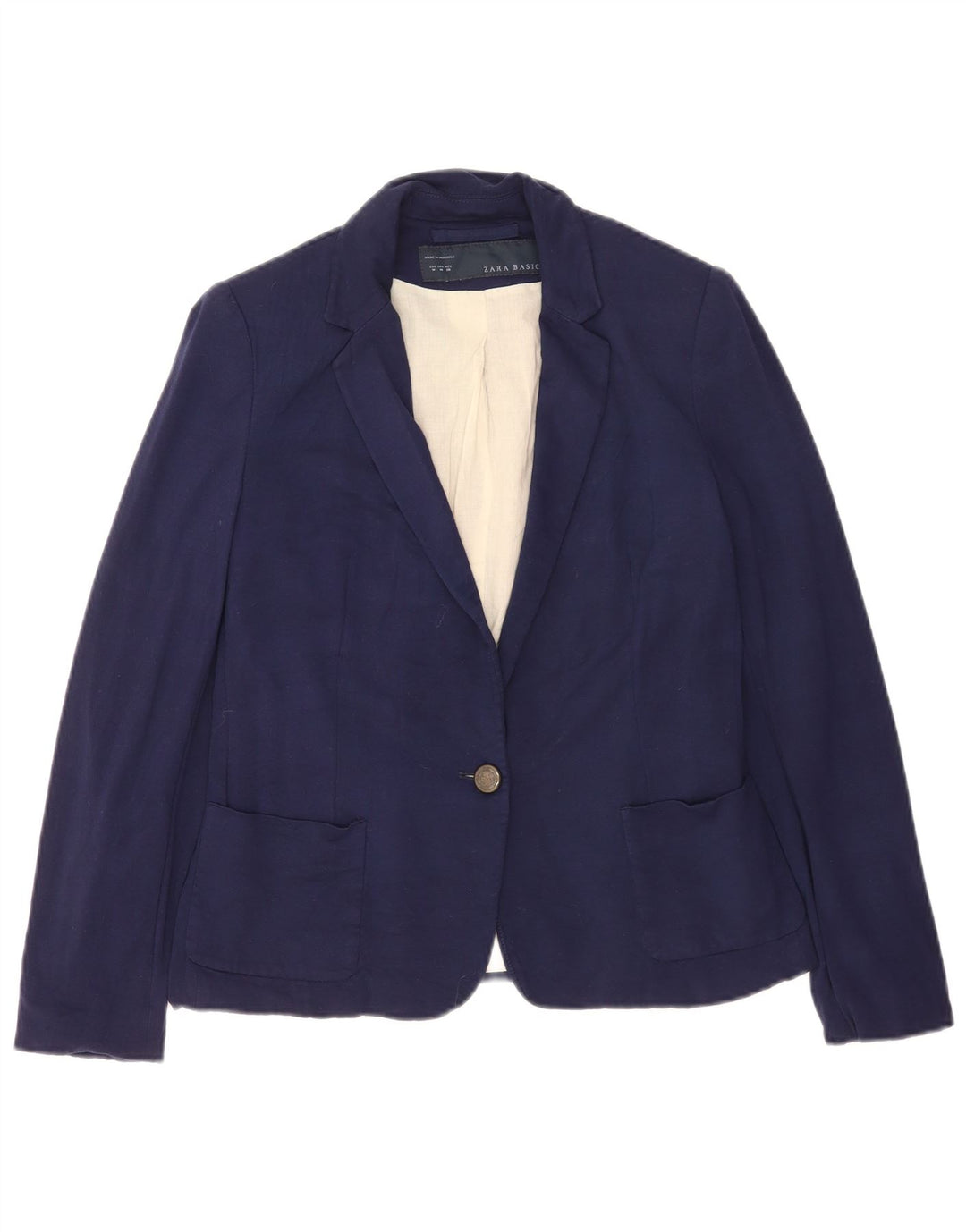 Zara Womens 1 Button Blazer Jacket UK 12 Medium Navy Blue Viscose