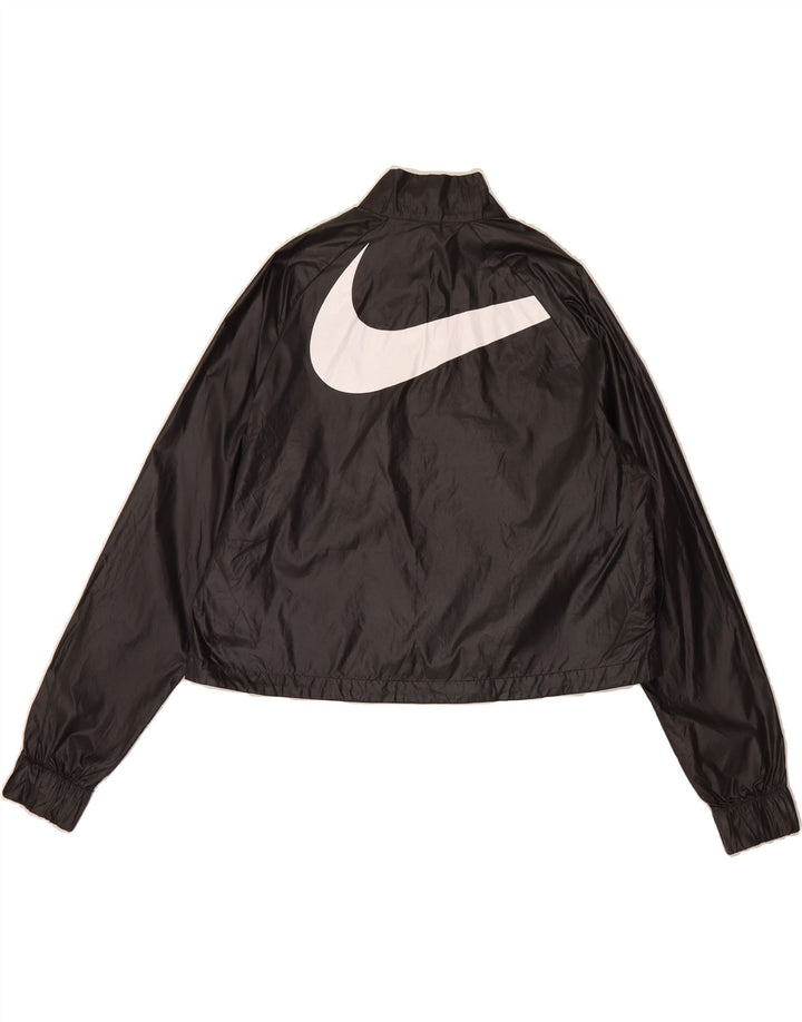 NIKE Womens Crop Graphic Rain Jacket UK 14 Medium Black Polyester Vintage Nike and Second-Hand Nike from Messina Hembry 