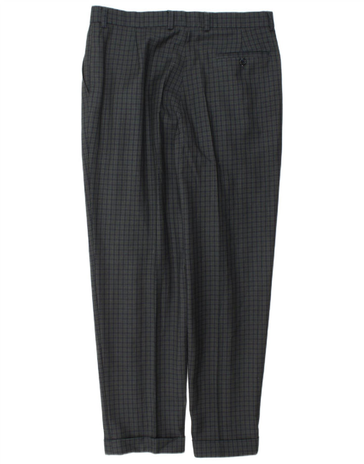 Marks & Spencer Mens Slim Suit Trousers W34 L31 Navy Blue Check Wool