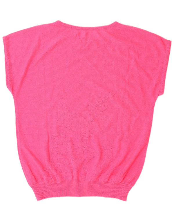 Vintage Womens Short Sleeve Boat Neck Jumper Sweater UK 16 Large Pink