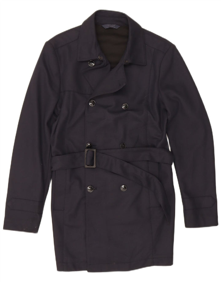 Zara Trench Coat til mænd UK 40 Medium Navy Blue Polyester