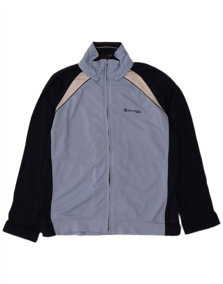 CHAMPION Boys Tracksuit Top Jacket 13-14 Years Blue Colourblock Polyester