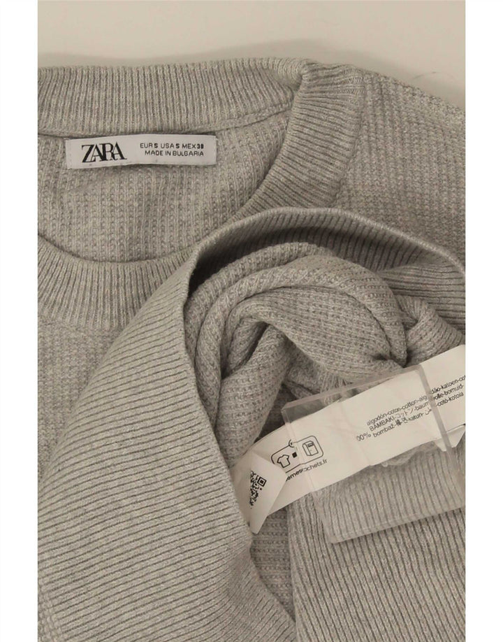 Zara Mens Crew Neck Jumper Sweater Small Grey Cotton