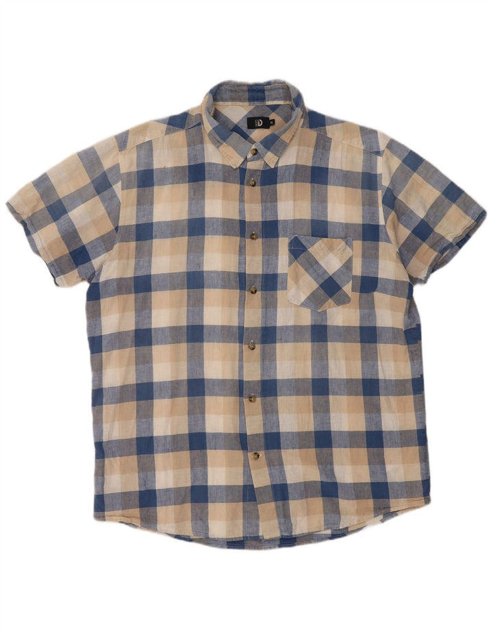 Dack's Mens Short Sleeve Shirt XL Beige Gingham Linen