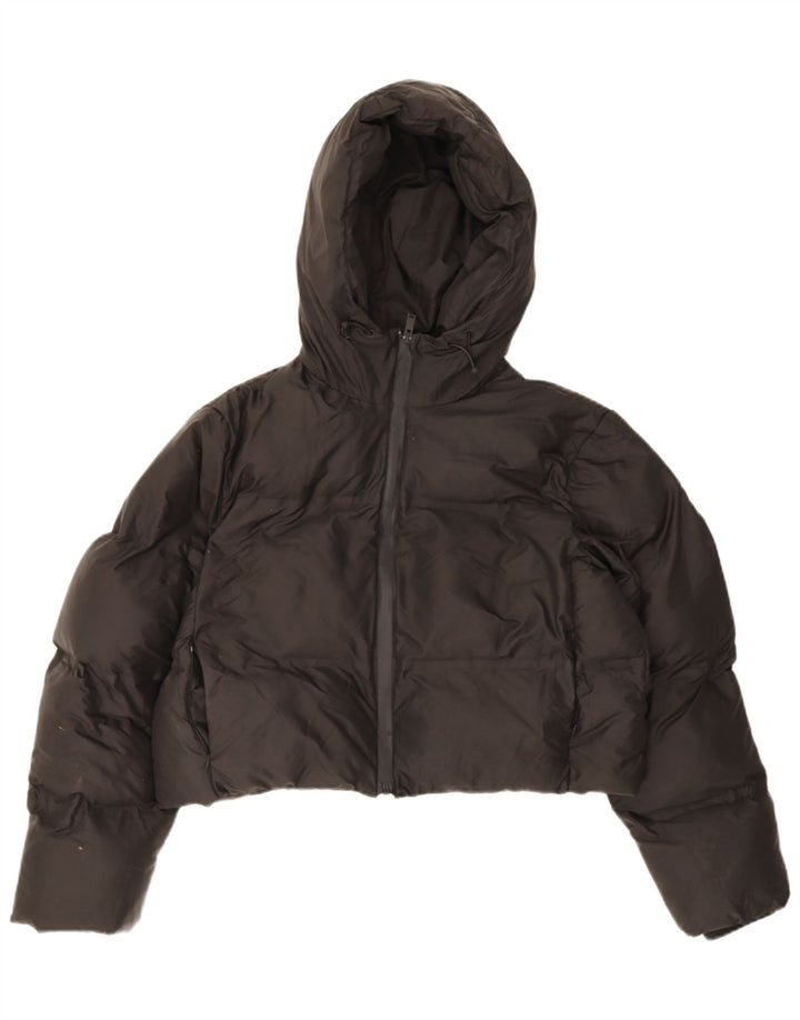 Zara Womens Crop Hooded Oversized Padded Jacket UK 10 Small Black Polyester
