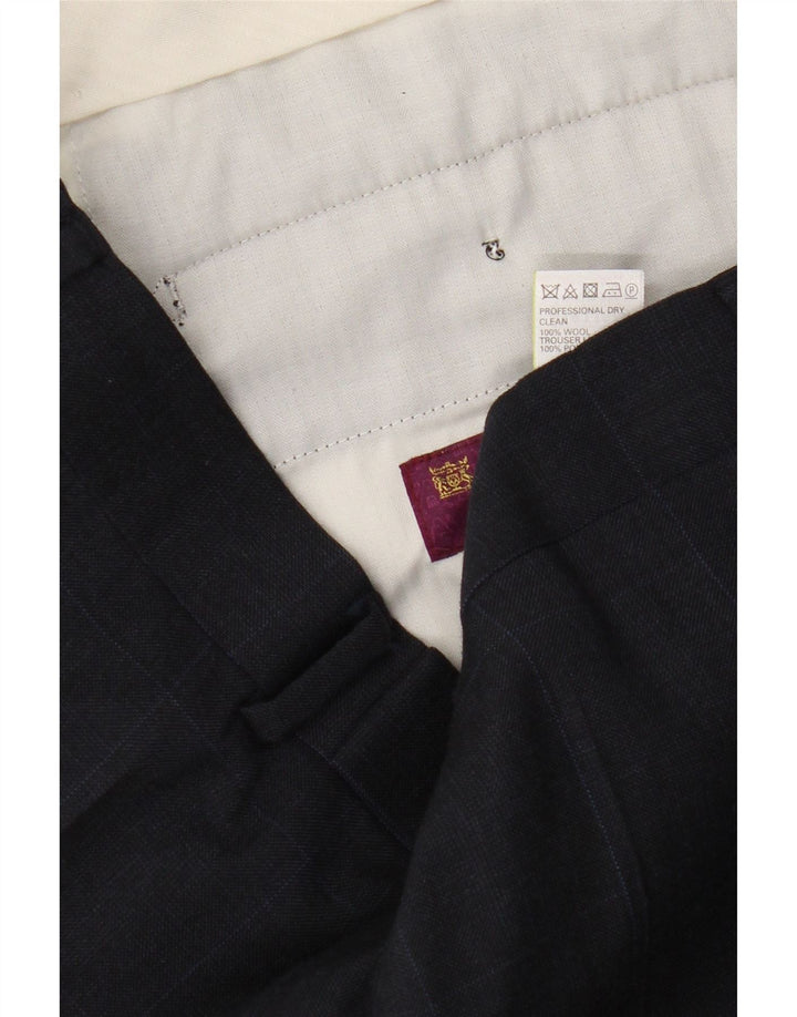 Marks & Spencer Mens Straight Suit Trousers W38 L29 Navy Blue Check Wool