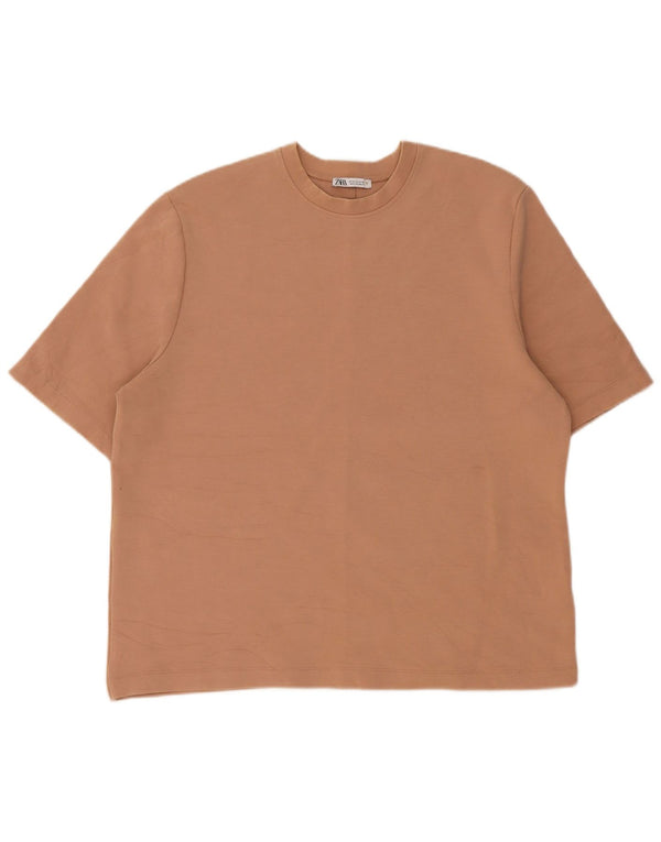 Zara Mens T-Shirt Top Medium Beige Cotton