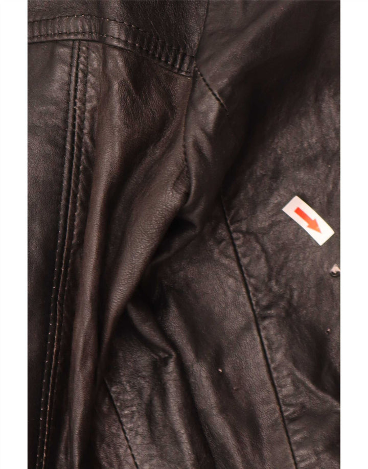 Vintage Damen 3-Knopf-Leder-Blazer-Jacke IT 44 Mittelschwarz