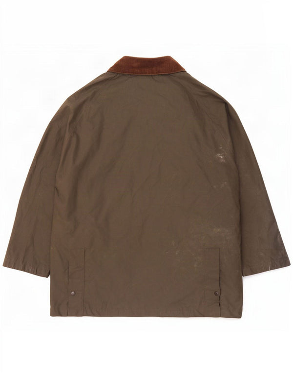 Brugi Herren-Jacke aus gewachster Baumwolle, Größe 40, groß, Khaki, Farbblock