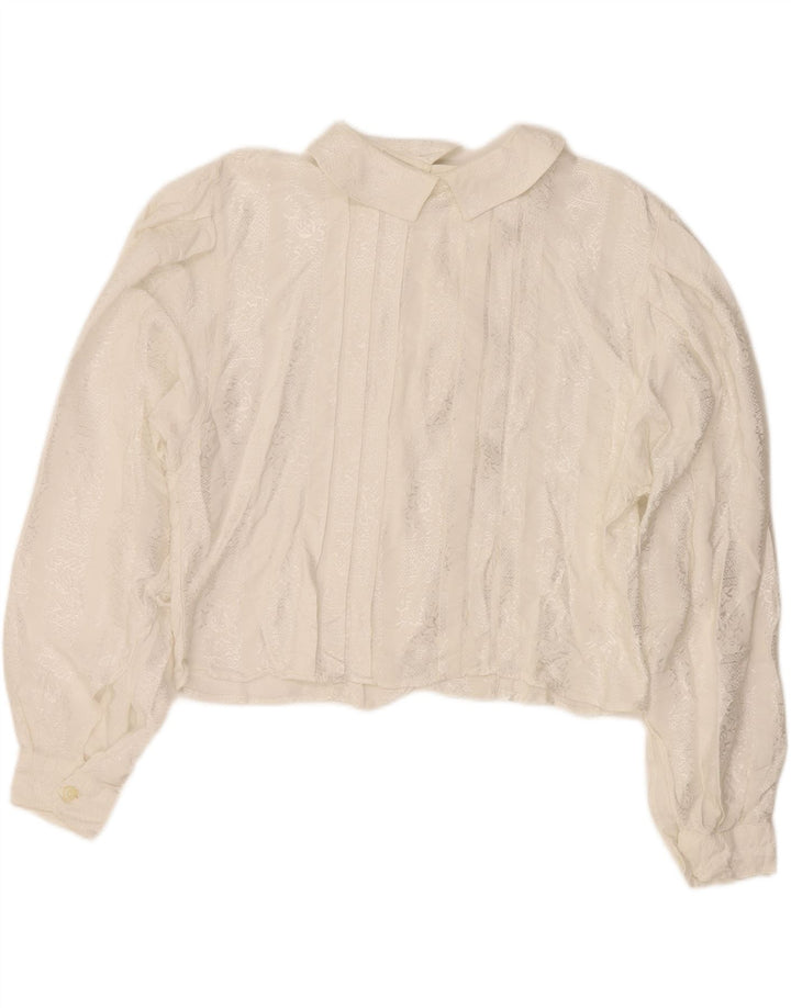 VINTAGE Womens Crop Shirt Blouse UK 14 Medium Off White Vintage Vintage and Second-Hand Vintage from Messina Hembry 