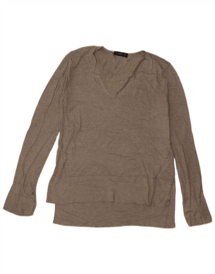Zara Womens Oversized Top Long Sleeve UK 6 XS Grey Viscose