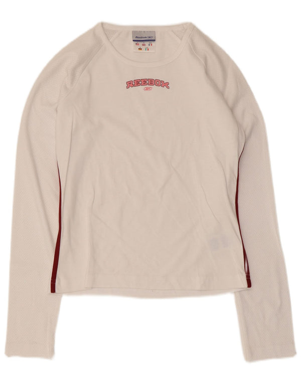 Reebok Womens Graphic Top Long Sleeve UK 10 Small White Cotton