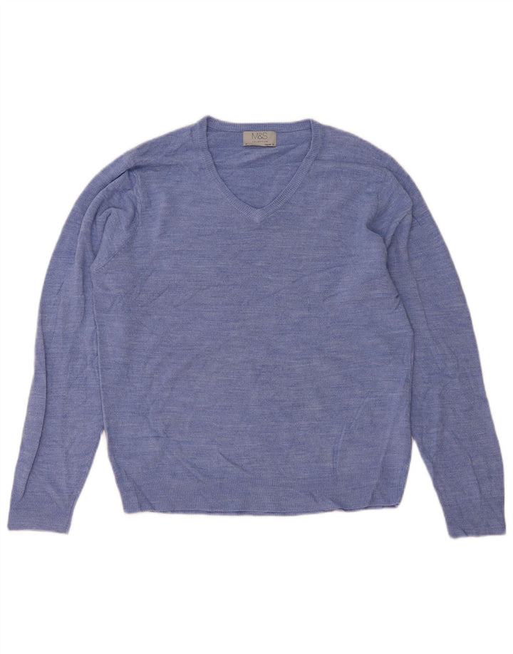 Marks & Spencer Herre Regular Fit V-hals sweater mellemblå akryl