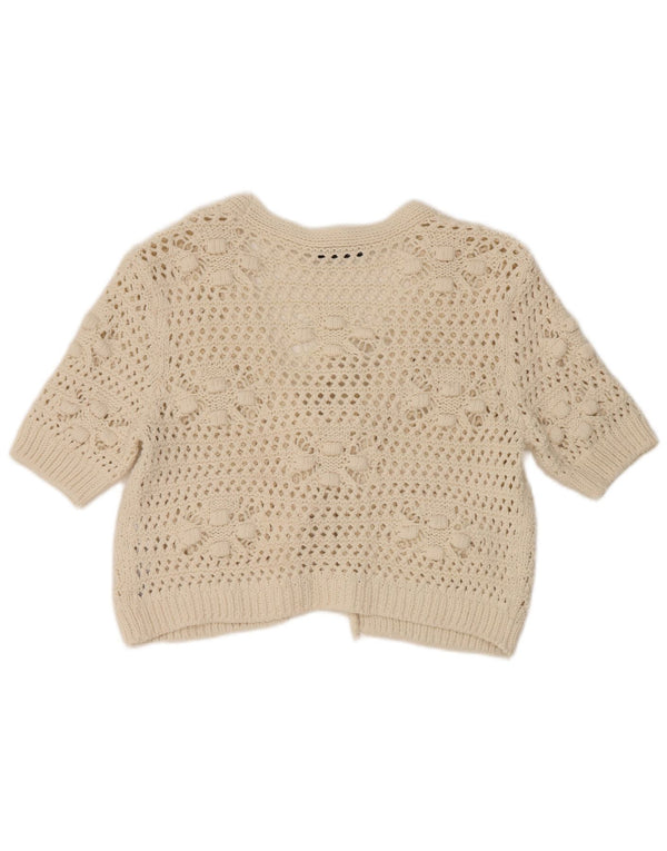 Zara Womens Crop Kortærmet Cardigan Sweater UK 14 Medium White Floral