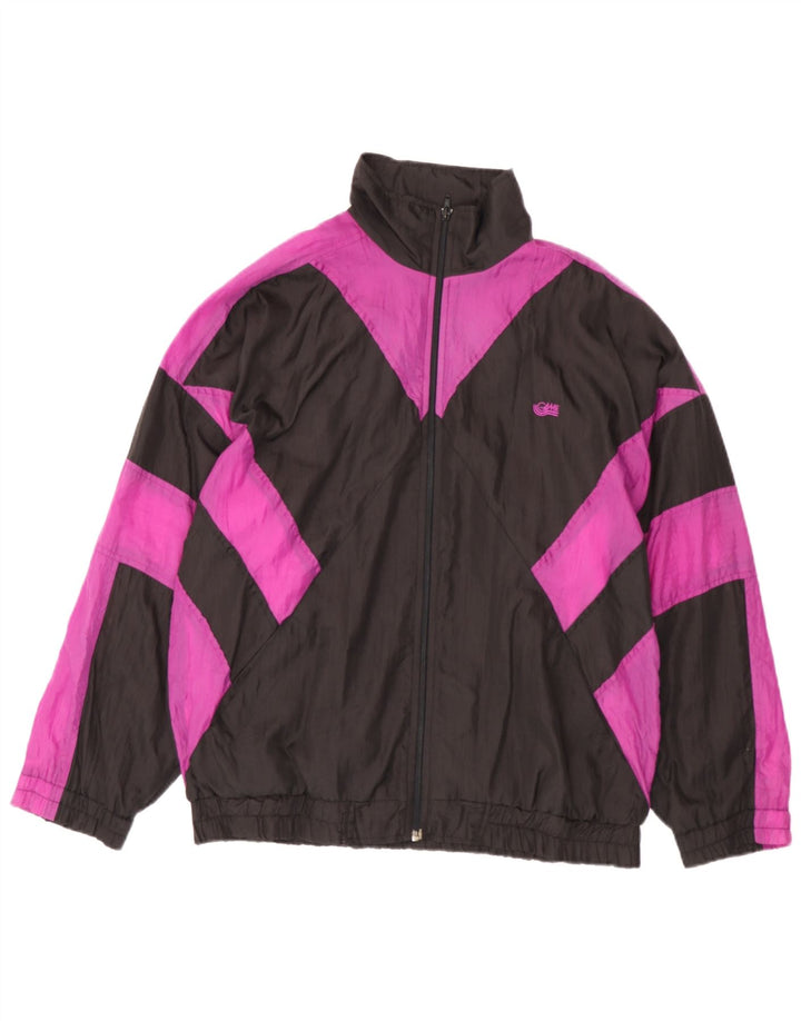 Giacca da ginnastica vintage da uomo, grande, in nylon color block nero