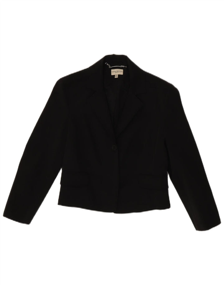 KAREN MILLEN Womens Crop 1 Button Blazer Jacket UK 12 Medium Black