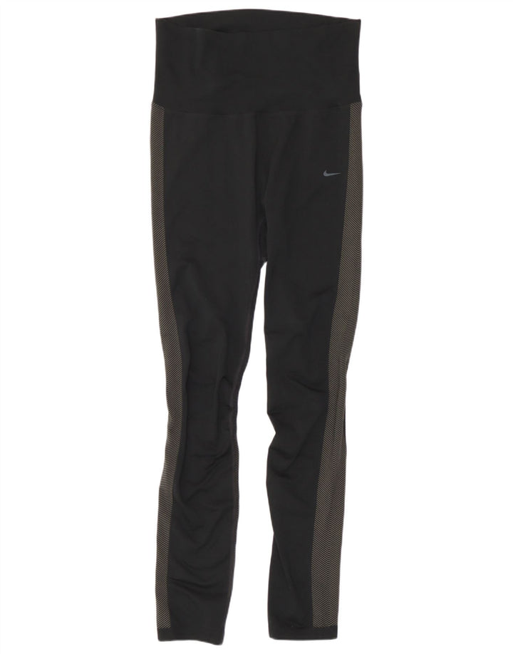 Nike Womens Dri Fit Leggings UK 12 Medium Black Colourblock Polyester