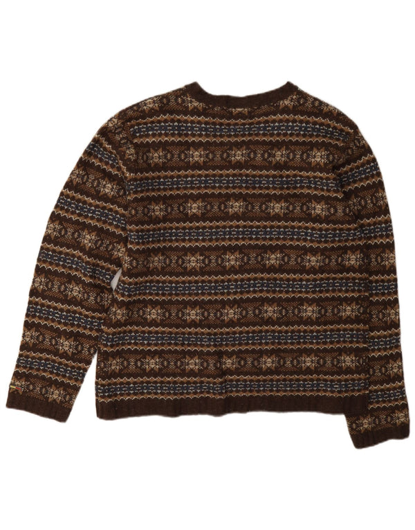 Tommy Hilfiger Pull col en V pour femme UK 14 Large Marron Fair Isle