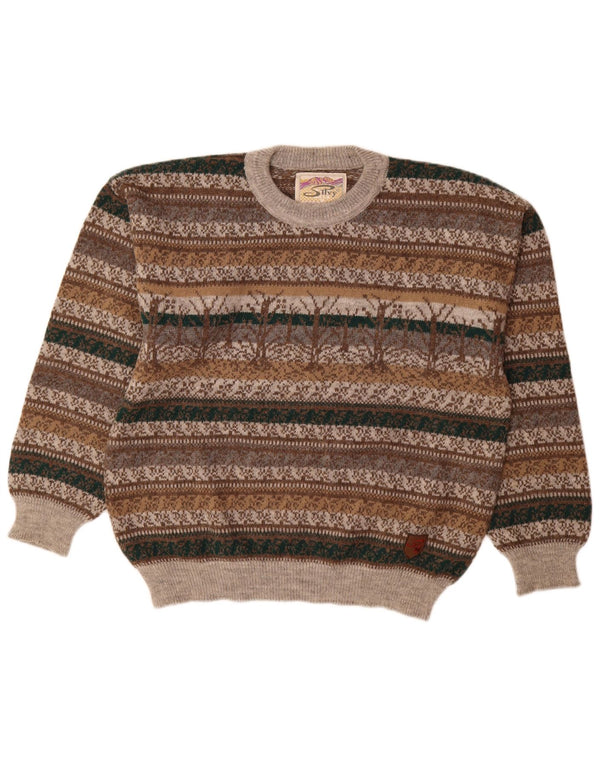 Silvy Herre Crew Neck Jumper Sweater IT 48 Medium Grey Fair Isle Alpaca Wool